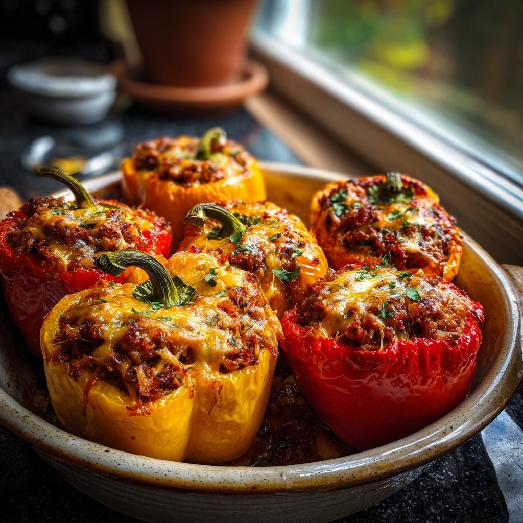 Ground Beef And Rice Stuffed Peppers