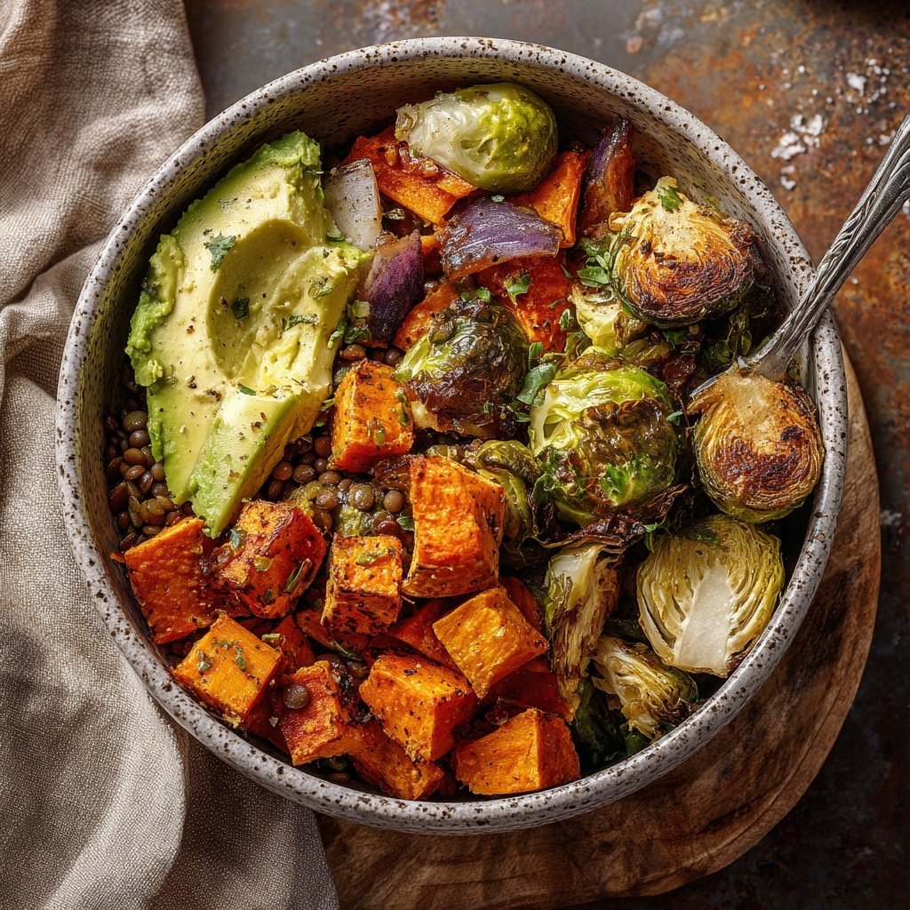 Roasted Veggie Lentil Grain Bowl