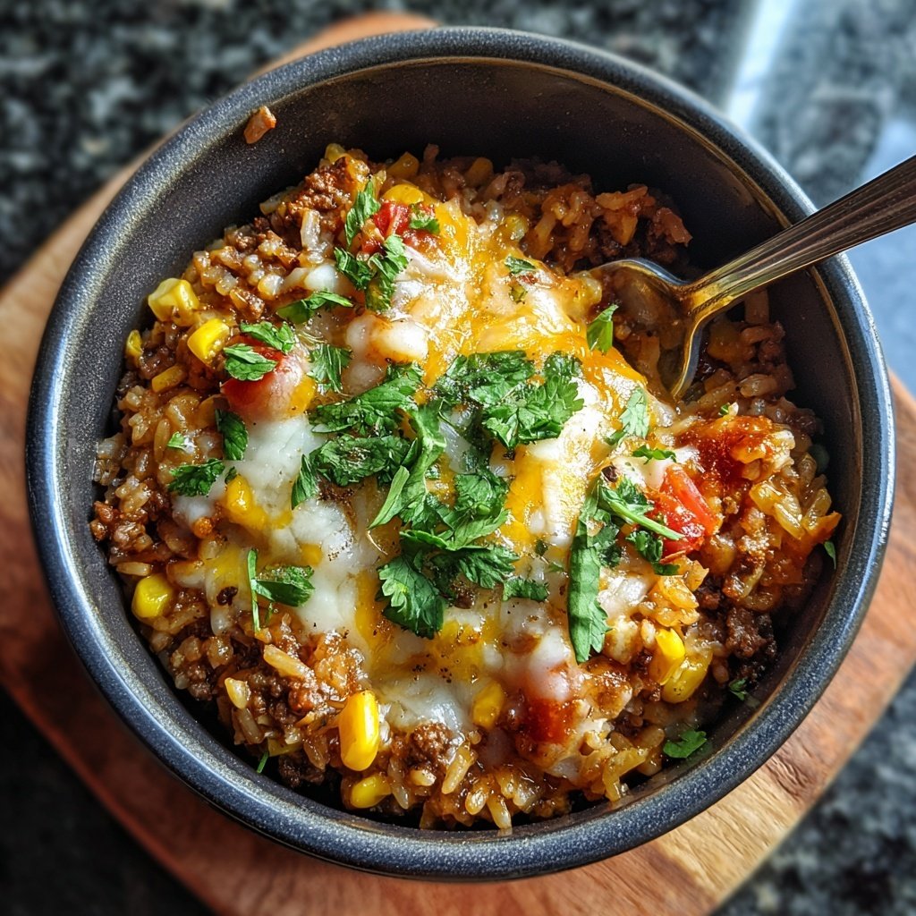 Ground Beef And Sweet Corn Rice Bowl