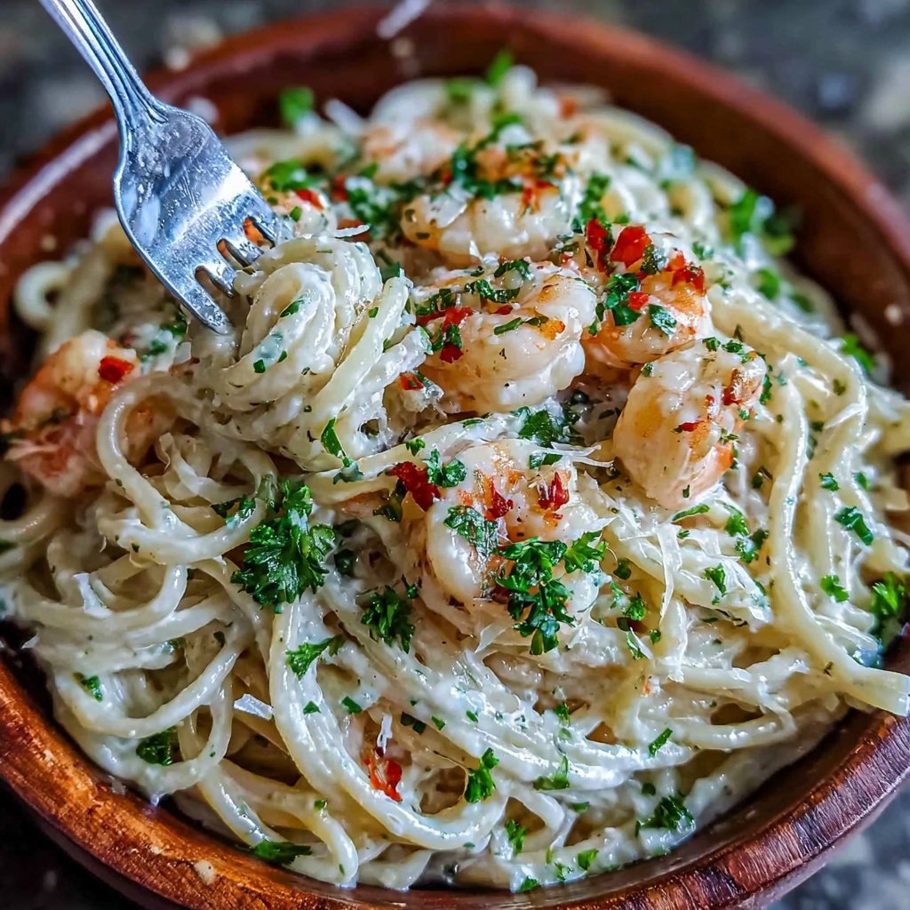 Shrimp Pasta With Garlic Cream Sauce